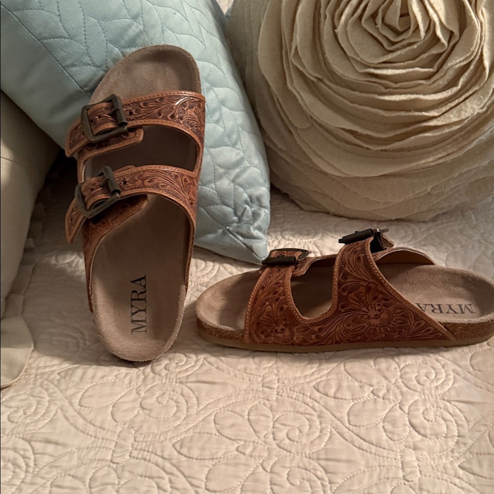 Myra Bag Tan Embossed Sandals